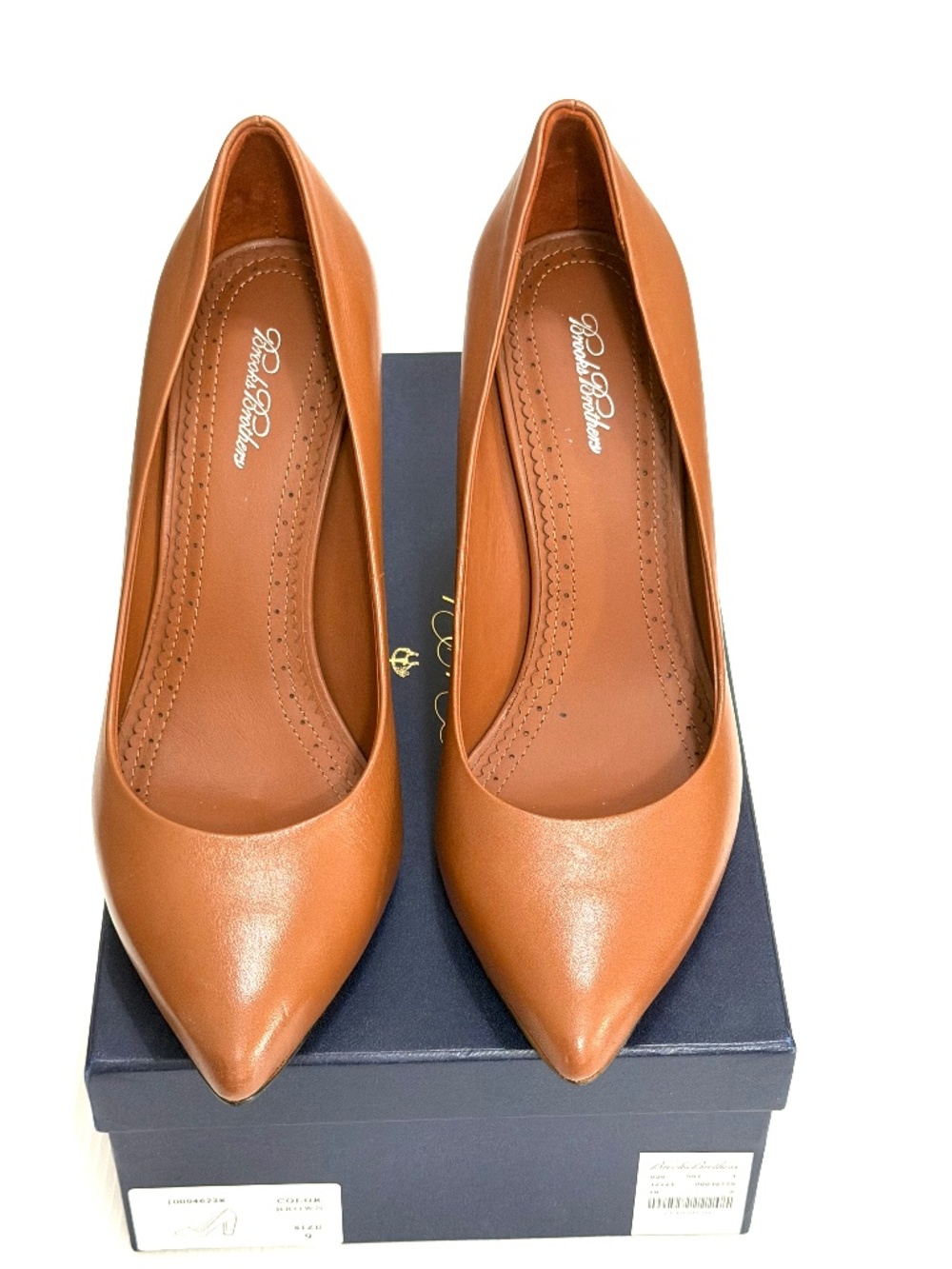 Brooks Brothers Leather Pointed Toe Block Heel Pumps Brown Tan 9 NWT